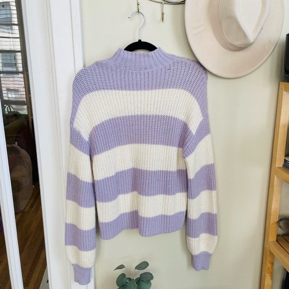 Sanctuary Lilac & White Stripe Mock Neck Sweater - Picture 8 of 10